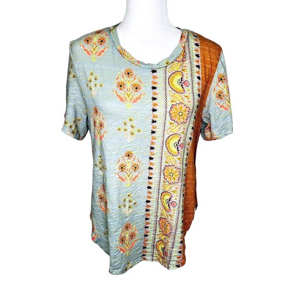 Postmark by Anthropologie Delilah Turquoise Floral Short Sleeve Cotton Blouse - Picture 1 of 7